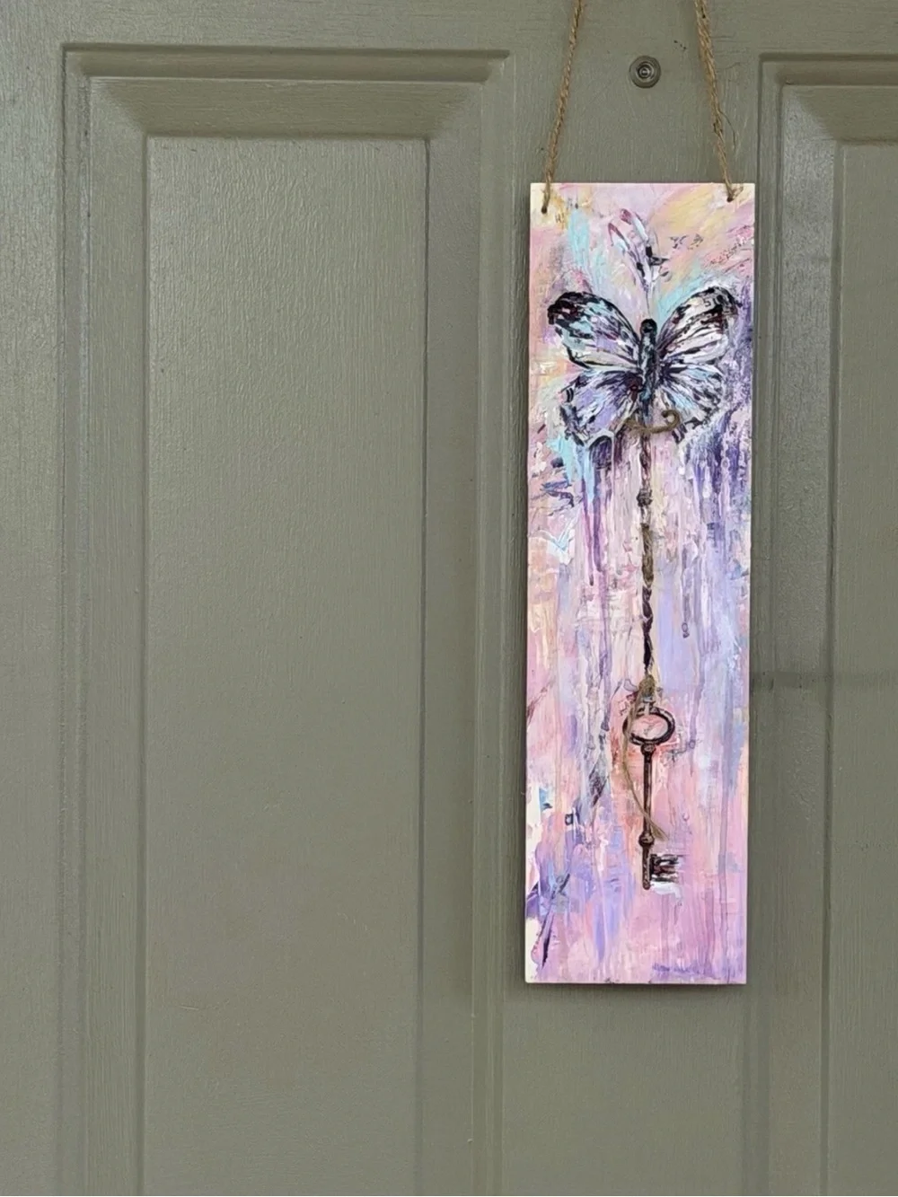 Hand-Painted Butterfly Key Wall Art - Pink & Purple - Door Decor